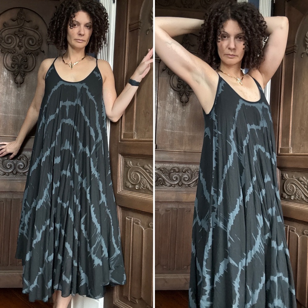 Flowy Black and Gray Maxi Dress Made in Italy